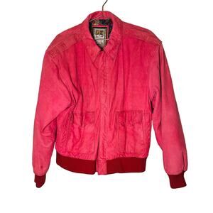 Vintage 80s Global Identity G-III Red Pink Leather Bomber Style Jacket Size M